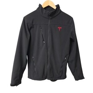 Tesla Softshell Jacket Men S/M Black Full Zip Fleece Lined Techwear Embroidered